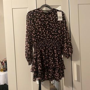 Zara Flower Print mock neck dress